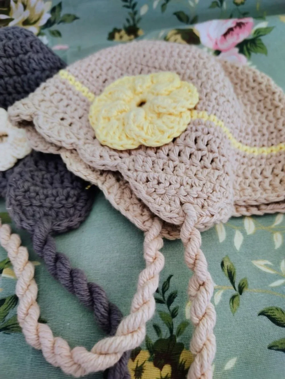 Bundle Of 2 NEW Crochet Flower Baby Girl Hats